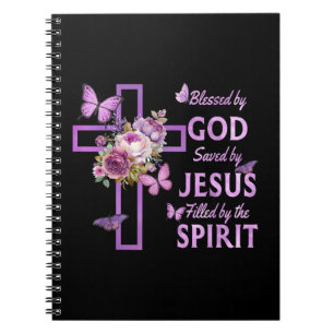 Blessed by God Saved by Jesus Purple Floral Cross Notebook