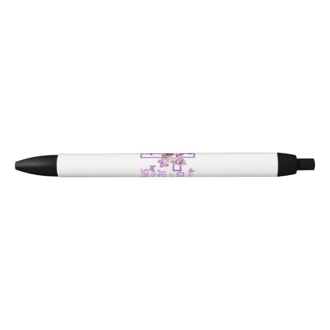 Blessed by God Saved by Jesus Purple Floral Cross  Pen (Front)