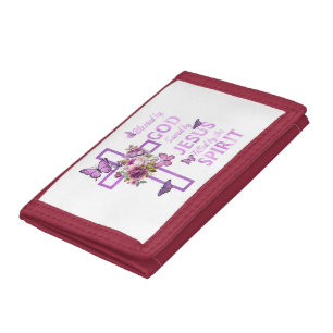 Blessed by God Saved by Jesus Purple Floral Cross Tri-fold Wallet