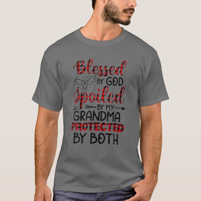 Blessed By God Spoiled By My Grandma Protected Red T-Shirt (Front)