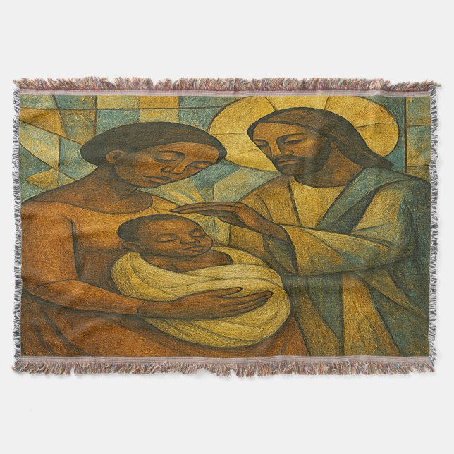 Blessed By Jesus African-American Throw Blanket (Front)