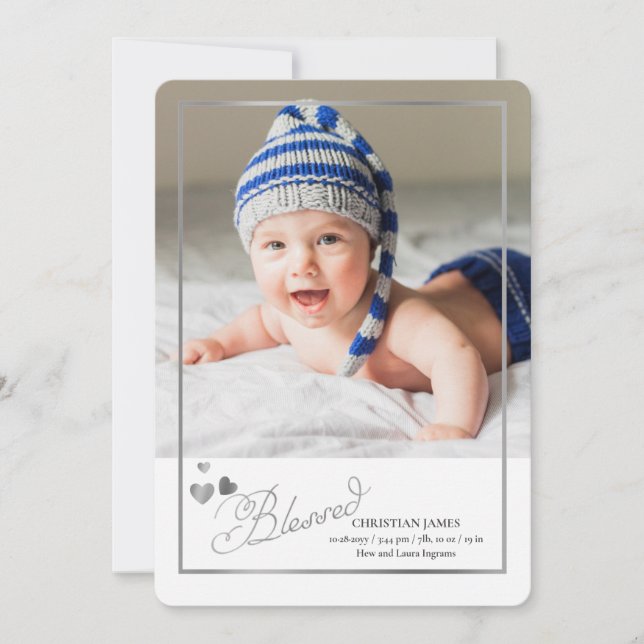 Blessed Calligraphy Photo Birth Announcement (Front)