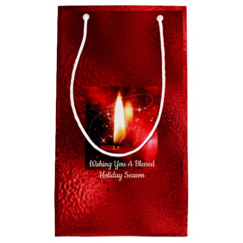 Blessed Candle Flame Red Foil Holiday Gift Bag