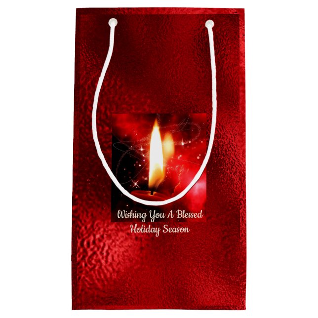 Blessed Candle Flame Red Foil Holiday Gift Bag (Front)