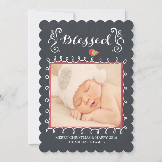 Blessed Chalkboard Family Holiday Photo Card (Front)