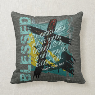 Blessed Christian Bible Scripture Psalm 34:19 91:7 Throw Pillow