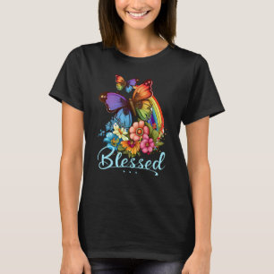 Blessed Christian Butterfly Pretty Floral Rainbow T-Shirt