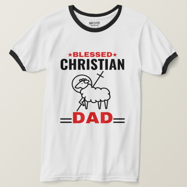 Blessed Christian Dad Basic Ringer T-Shirt (Design Front)