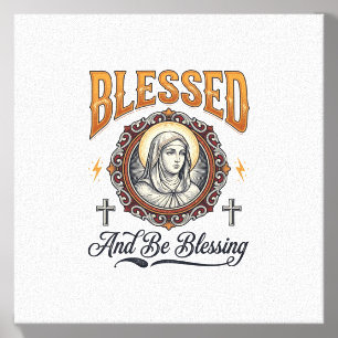Blessed Christian Vintage Engraving T-Shirt Design Canvas Photo Tile