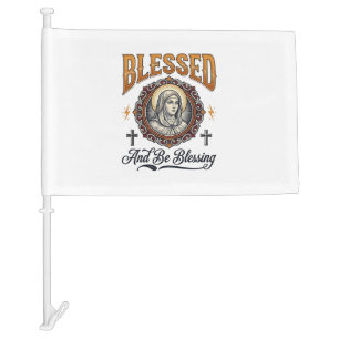 Blessed Christian Vintage Engraving T-Shirt Design Car Flag