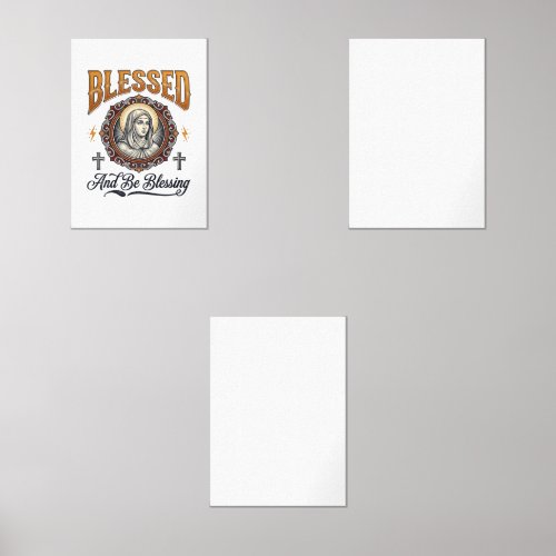 Blessed Christian Vintage Engraving T-Shirt Design Wall Art Sets