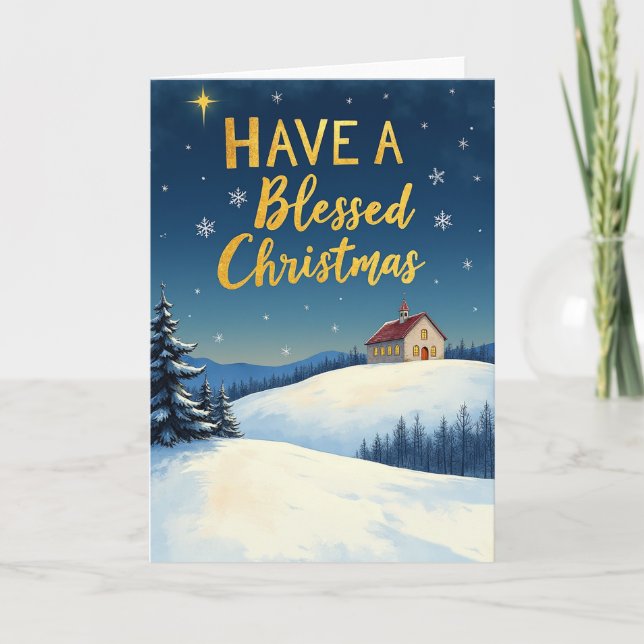 Blessed Christmas at Snowy Church card (Front)