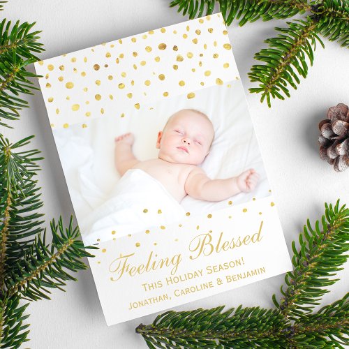 Blessed Christmas Birth Announcement Gold Confetti