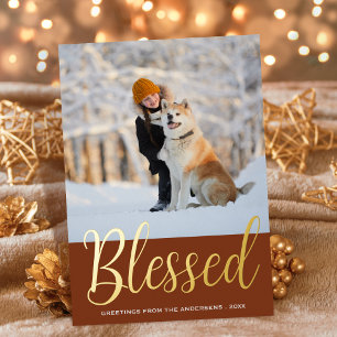 Blessed Christmas Custom Photo Foil Holiday Card