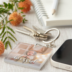 BLESSED Christmas Holiday Photo Keychain