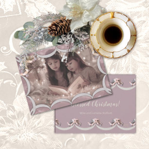 Blessed Christmas Transparent Pink Photo Card