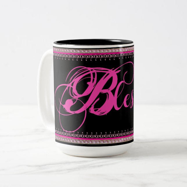 Blessed! Coffee Mug (Pink/Black) (Front Left)