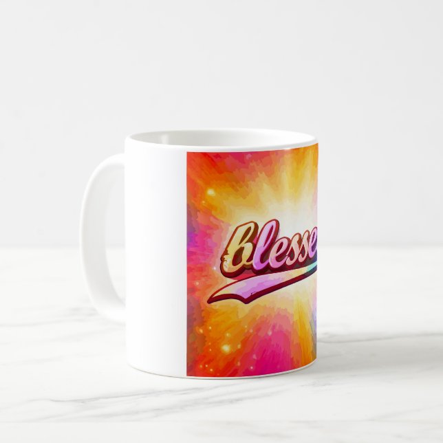 Blessed Colorful Typography Inspirational Coffee Mug (Front Left)