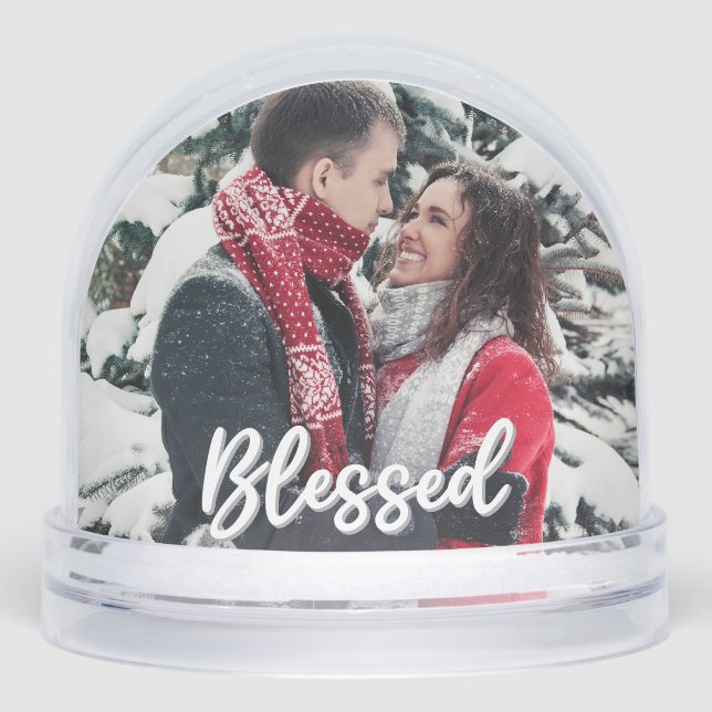 Blessed Couple 2 Sided Photo Modern Script  Snow Globe (Front)