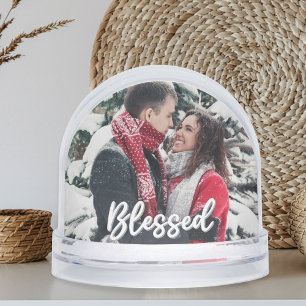Blessed Couple 2 Sided Photo Modern Script  Snow Globe