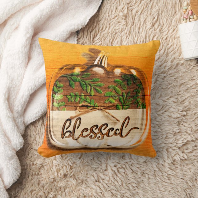 Blessed Crystal Pumpkin Design Throw Pillow (Blanket)