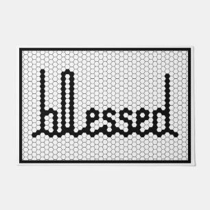 Blessed Cursive Black and White Faux Tile Doormat