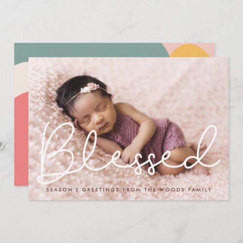 Blessed Cute script photo Holiday Card