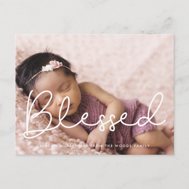 Blessed Cute script photo holiday Postcard (Front)