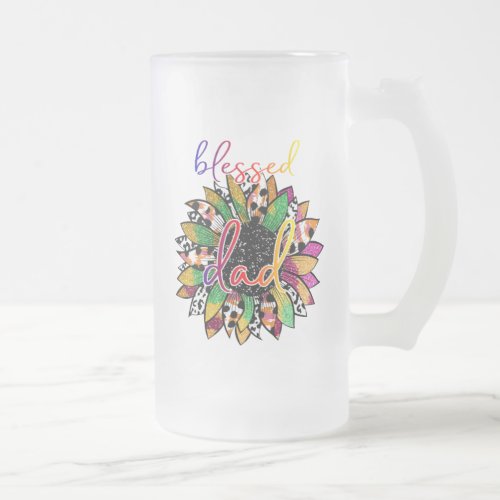 Blessed Dad Colorful Sunflower Blessed Dad Frosted Glass Beer Mug