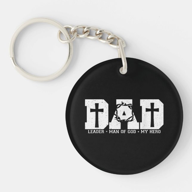 Blessed Dad Daddy Cross Christian Religious Father Keychain (Front)