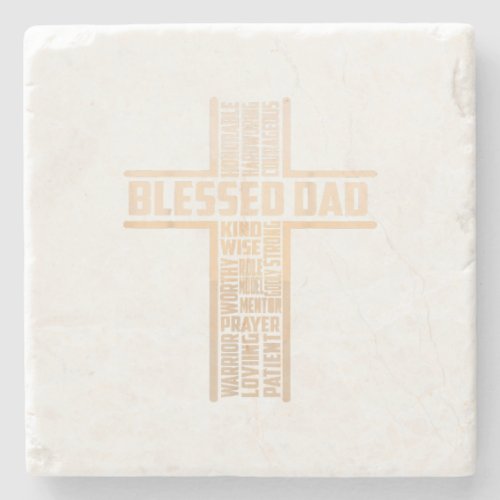 Blessed Dad Fathers Day Cross Christian Papa Pop H Stone Coaster