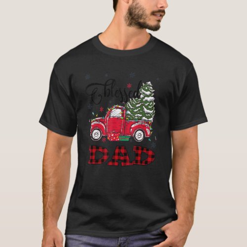 Blessed Dad Plaid Red Truck Tree Lights Christmas  T_Shirt