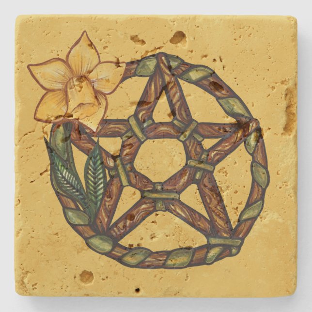 Blessed Daffodil Pentacle Ostara Art               Stone Coaster (Front)