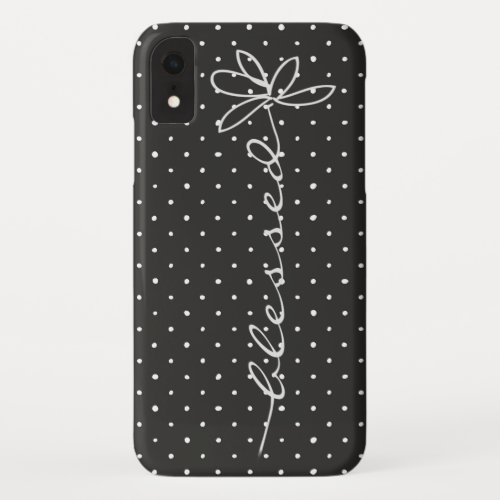 Blessed daisy on black with white polka dots iPhone XR case