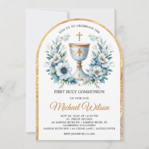 Blessed Day First Holy Communion Floral Invitation