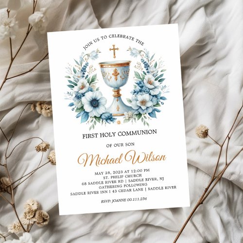 Blessed Day First Holy Communion Floral Invitation