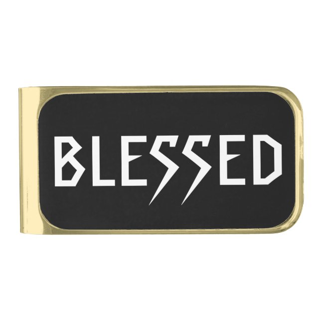 "BLESSED" design by 303TATTOO Gold Finish Money Clip (Front)