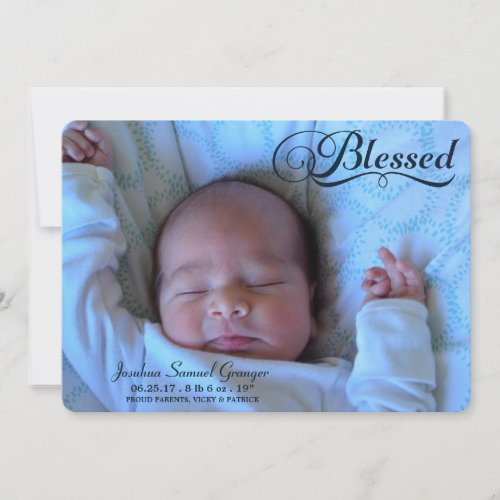 Blessed Double Sided Photo Boy Birth Announcement