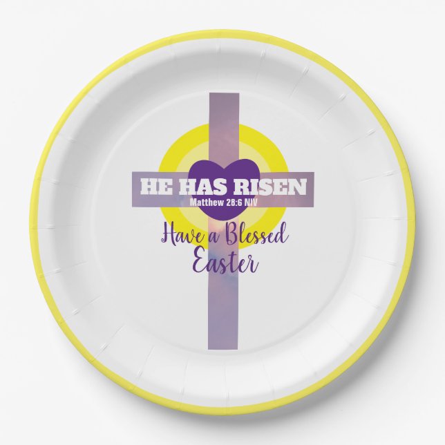 Blessed Easter Cross Bible Verse Resurrection Paper Plates (Front)