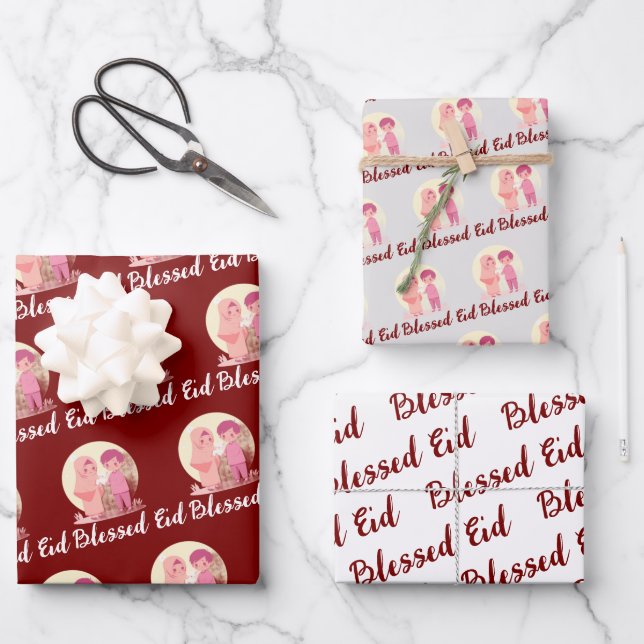 Blessed Eid  Kids gift Wrapping Paper Sheets (Front)