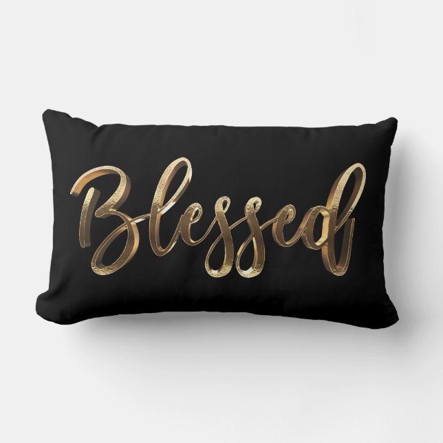 Blessed Elegant Gold Script Modern Christmas Lumbar Pillow (Front)