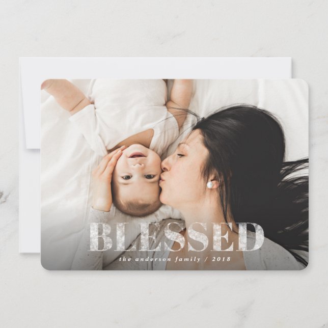 Blessed elegant script christmas photo holiday (Front)