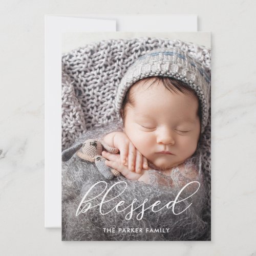 Blessed  Elegant Script Overlay Photo Holiday Card