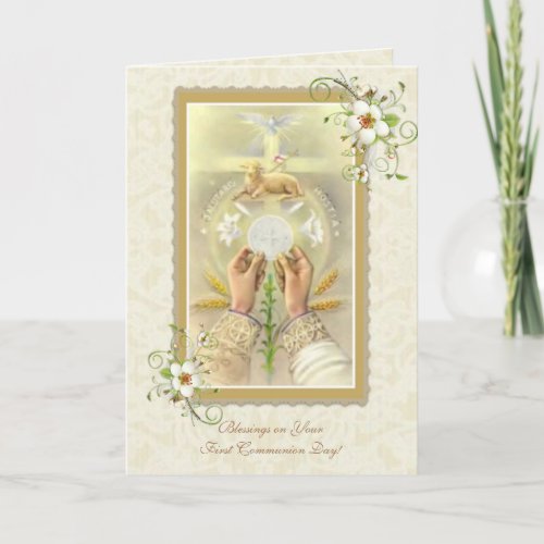 Blessed Eucharist First Holy Communion crosslamb Card