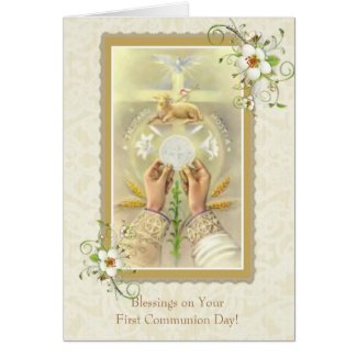 Blessed Eucharist First Holy Communion cross/lamb Card