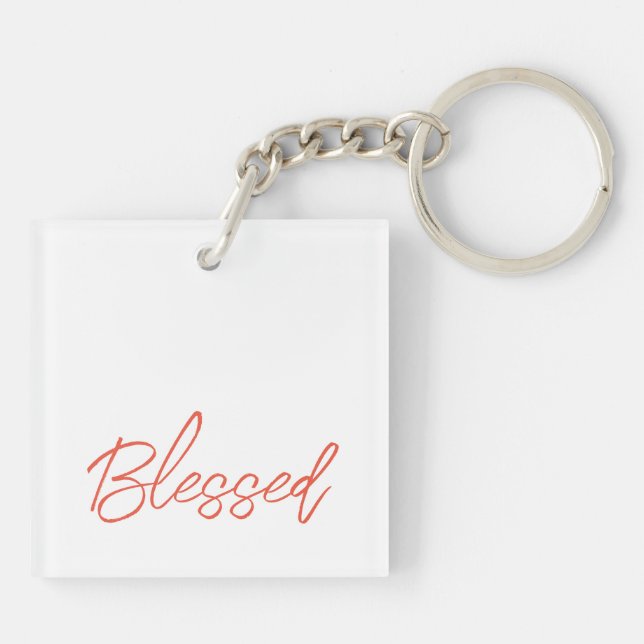 Blessed Faith Grace Thankful Orange Minimalist Keychain (Back)