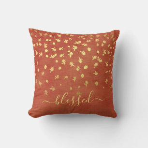 Blessed Fall Autumn Gold Leaves Throw Pillow
