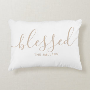 Blessed Family Name Country Hamptons Neutral Accent Pillow