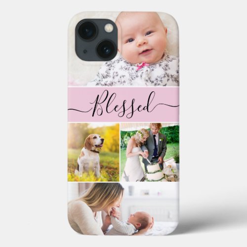 Blessed Family Photo Mom Memories Pink iPhone 13 Case