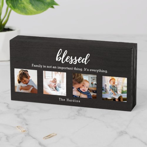 Blessed Family Quote Photo Collage Wooden Box Sign